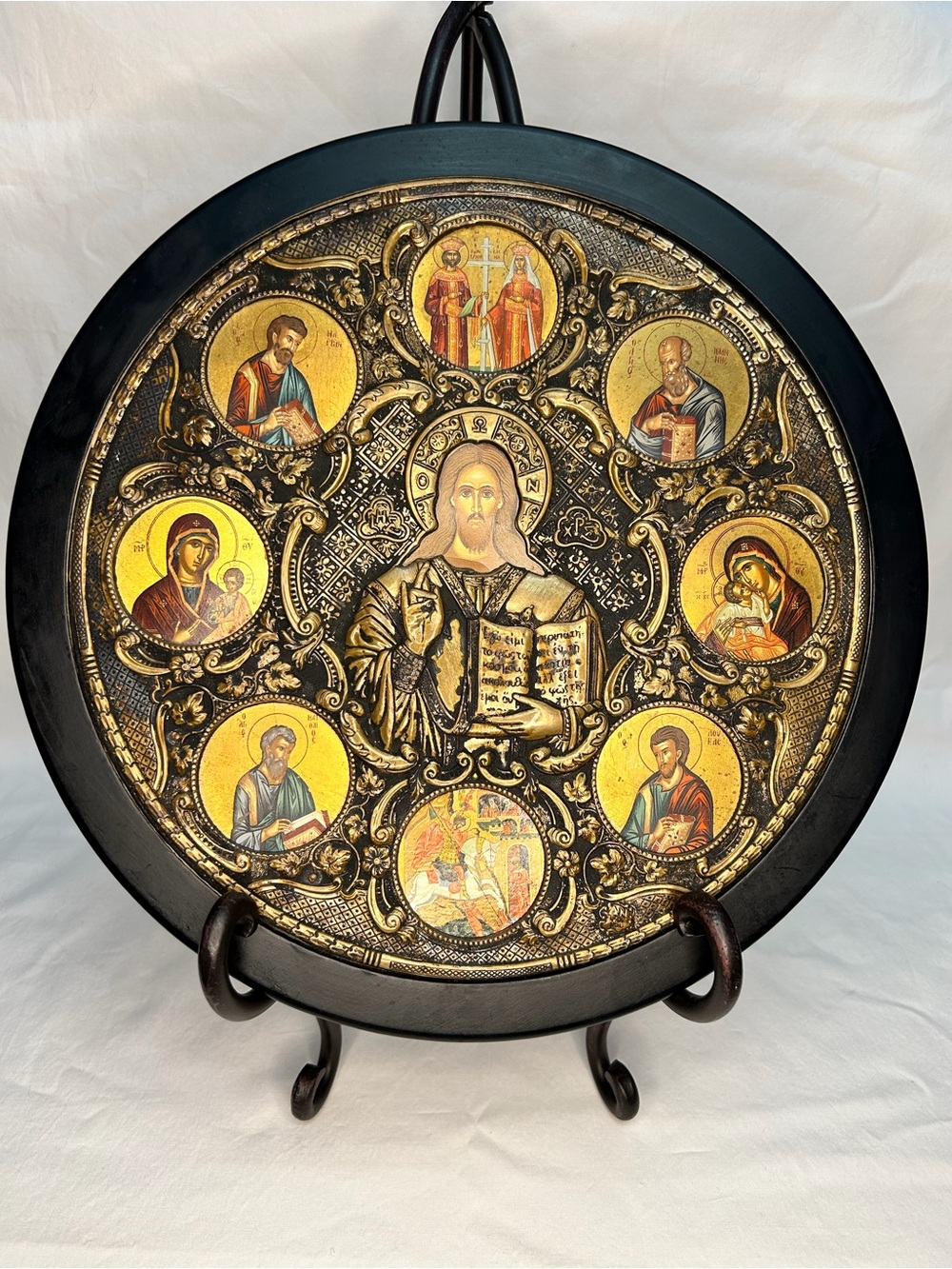 Byzantine Style Silver Christian Icon Wall Plaque 11" Made in Greece